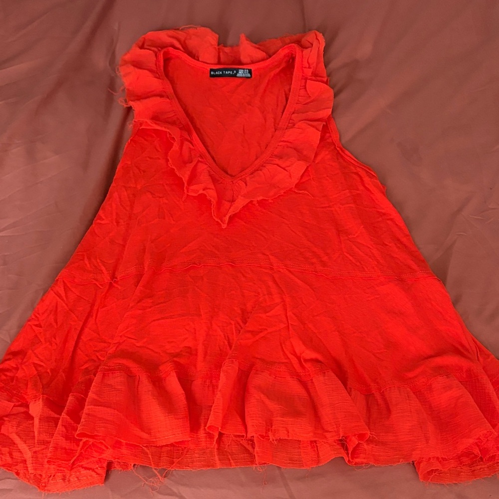 Black Tape_ Orange  Ruffle V-Neck Camisole